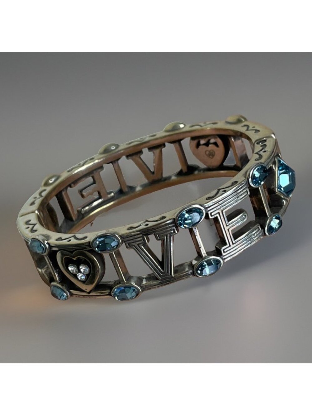 Brighton Love Spell Out Bracelet Sliver-tone Blue Hinged